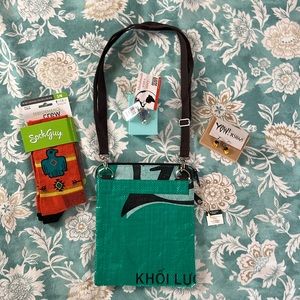 Grab Bag of New Items; Purse, Socks, Pin, and Earrings